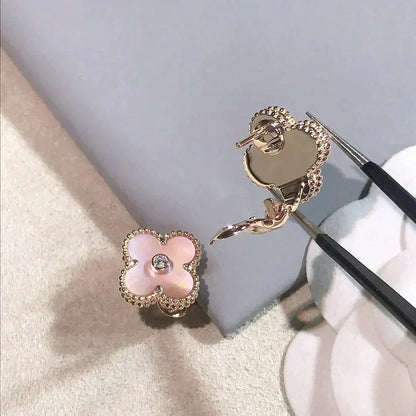 [⭐moonlume]CLOVER MEDIUM 1 MOTIFS  PINK MOP DIAMOND EARRINGS