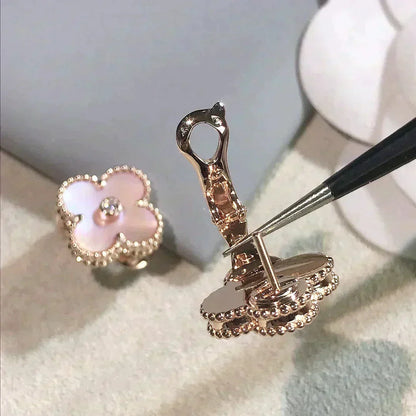 [⭐moonlume]CLOVER MEDIUM 1 MOTIFS  PINK MOP DIAMOND EARRINGS