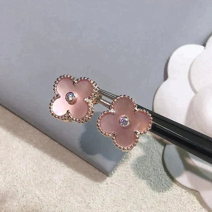 [⭐moonlume]CLOVER MEDIUM 1 MOTIFS  PINK MOP DIAMOND EARRINGS