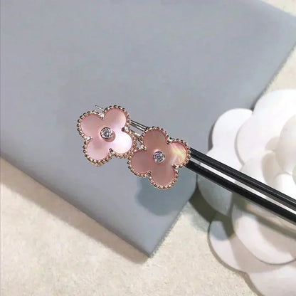 [⭐moonlume]CLOVER MEDIUM 1 MOTIFS  PINK MOP DIAMOND EARRINGS