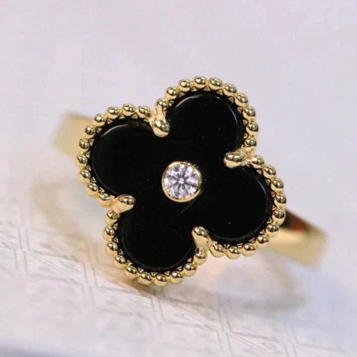 [⭐moonlume]CLOVER ONYX RING GOLD DIAMOND