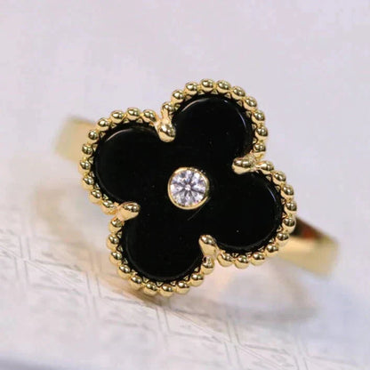 [⭐moonlume]CLOVER ONYX RING GOLD DIAMOND