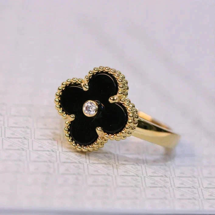 [⭐moonlume]CLOVER ONYX RING GOLD DIAMOND