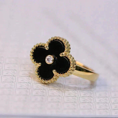 [⭐moonlume]CLOVER ONYX RING GOLD DIAMOND