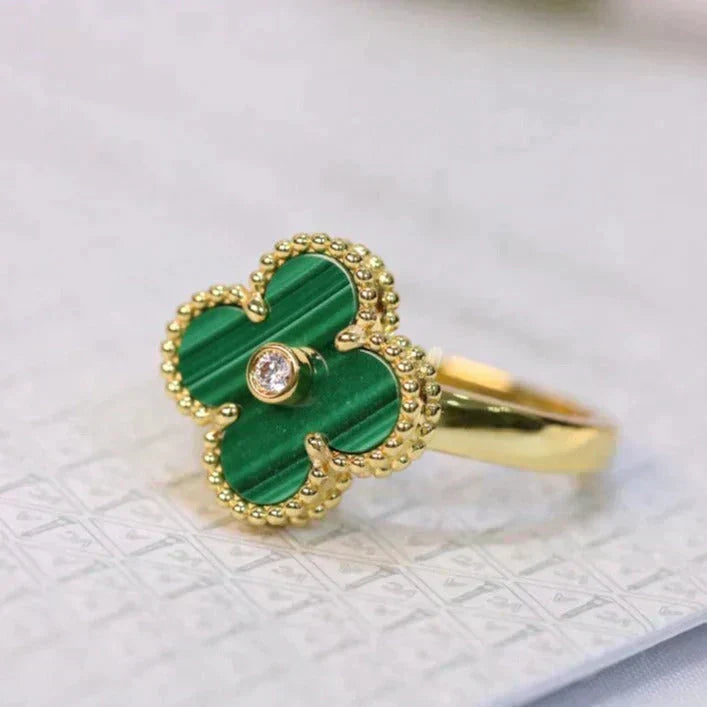 [⭐moonlume]CLOVER MALACHITE RING GOLD DIAMOND