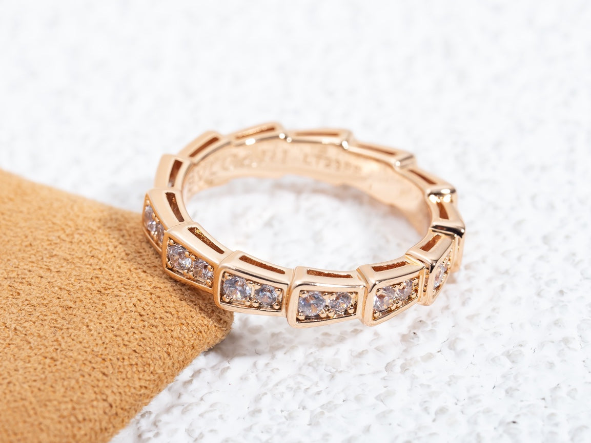 [⭐moonlume]SERPENTI RING PINK GOLD DIAMOND PAVED 3MM