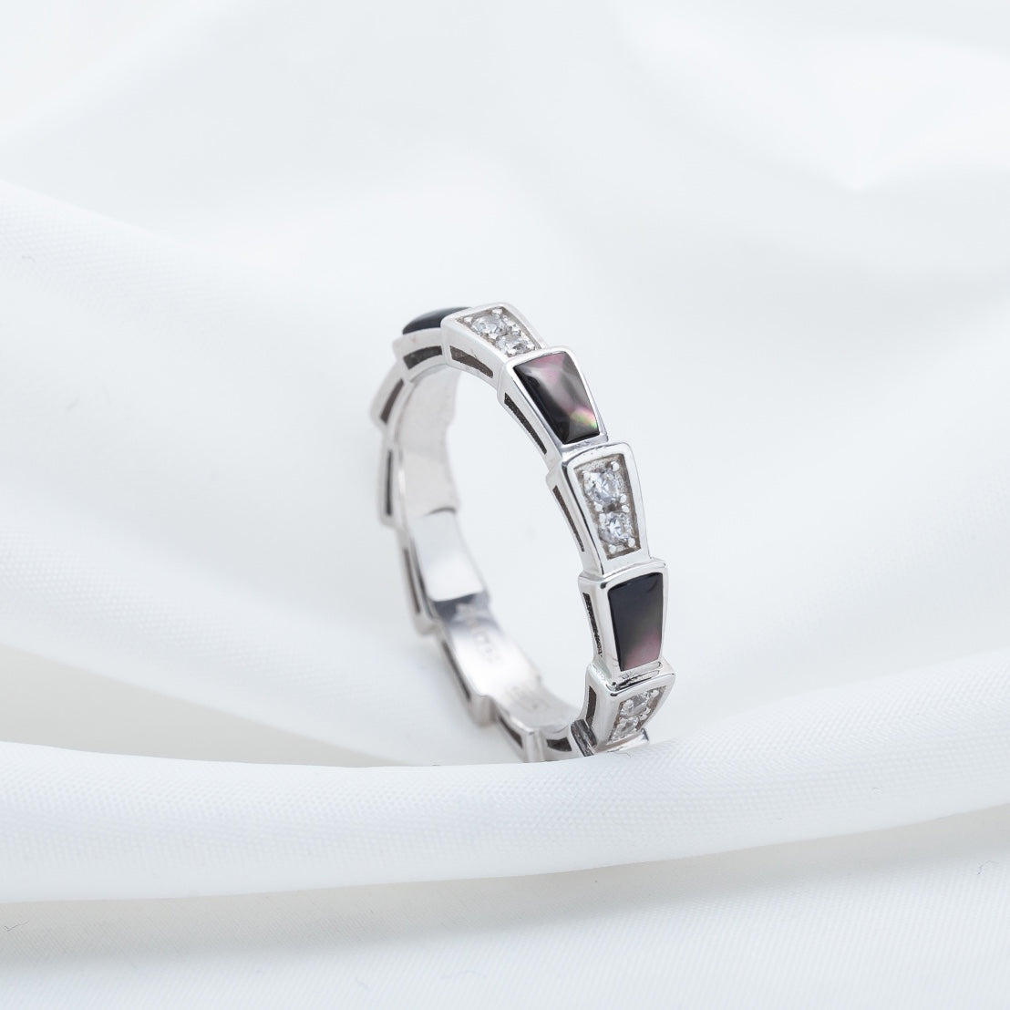 [⭐moonlume]SERPENTI RING SILVER  DIAMOND BLACK MOP 3MM