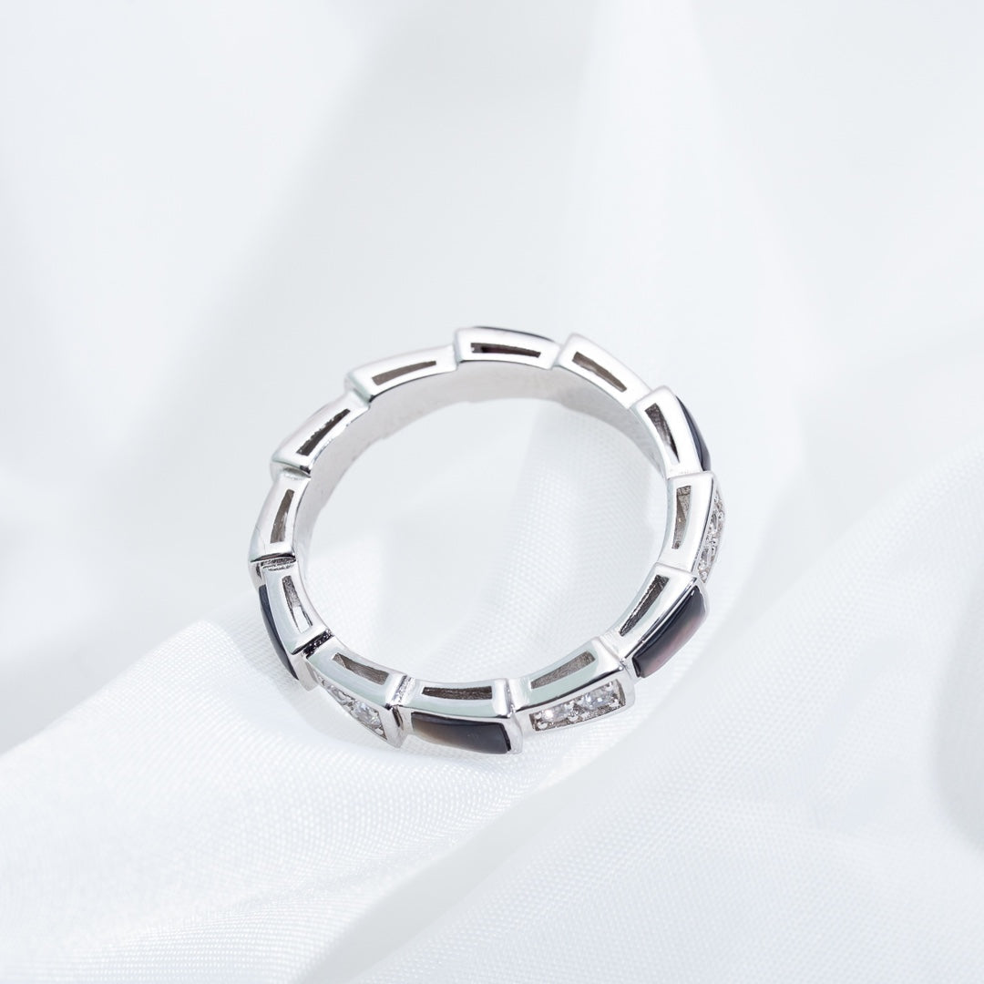 [⭐moonlume]SERPENTI RING SILVER  DIAMOND BLACK MOP 3MM