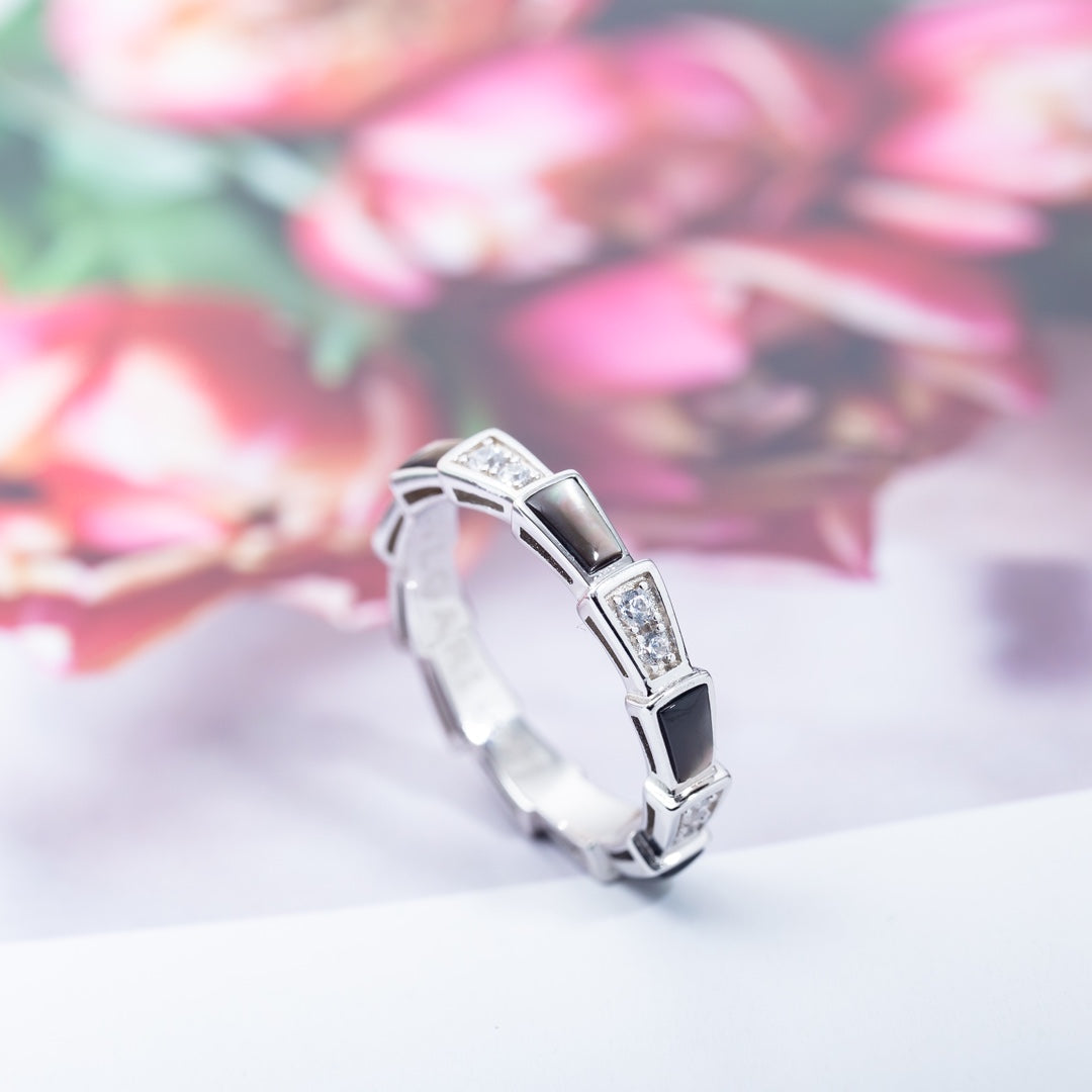 [⭐moonlume]SERPENTI RING SILVER  DIAMOND BLACK MOP 3MM