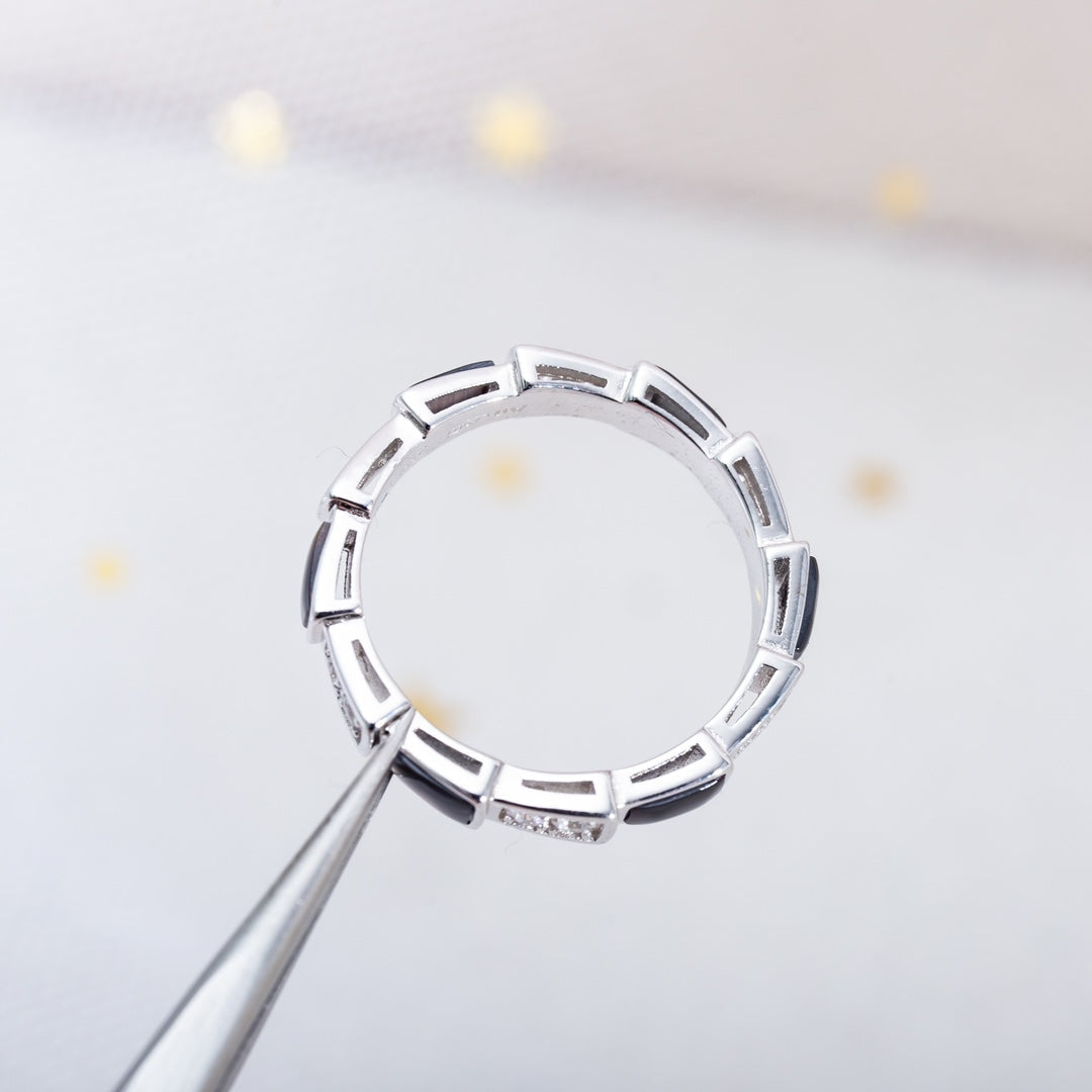 [⭐moonlume]SERPENTI RING SILVER  DIAMOND BLACK MOP 3MM