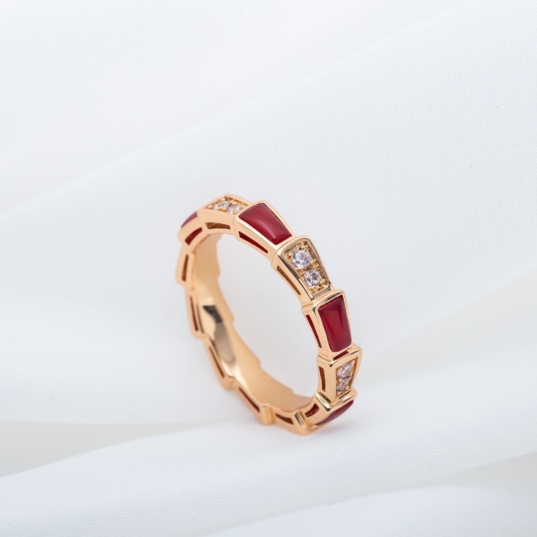 [⭐moonlume]SERPENTI RING PINK GOLD CARNELIAN DIAMOND 3MM