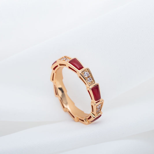 [⭐moonlume]SERPENTI RING PINK GOLD CARNELIAN DIAMOND 3MM