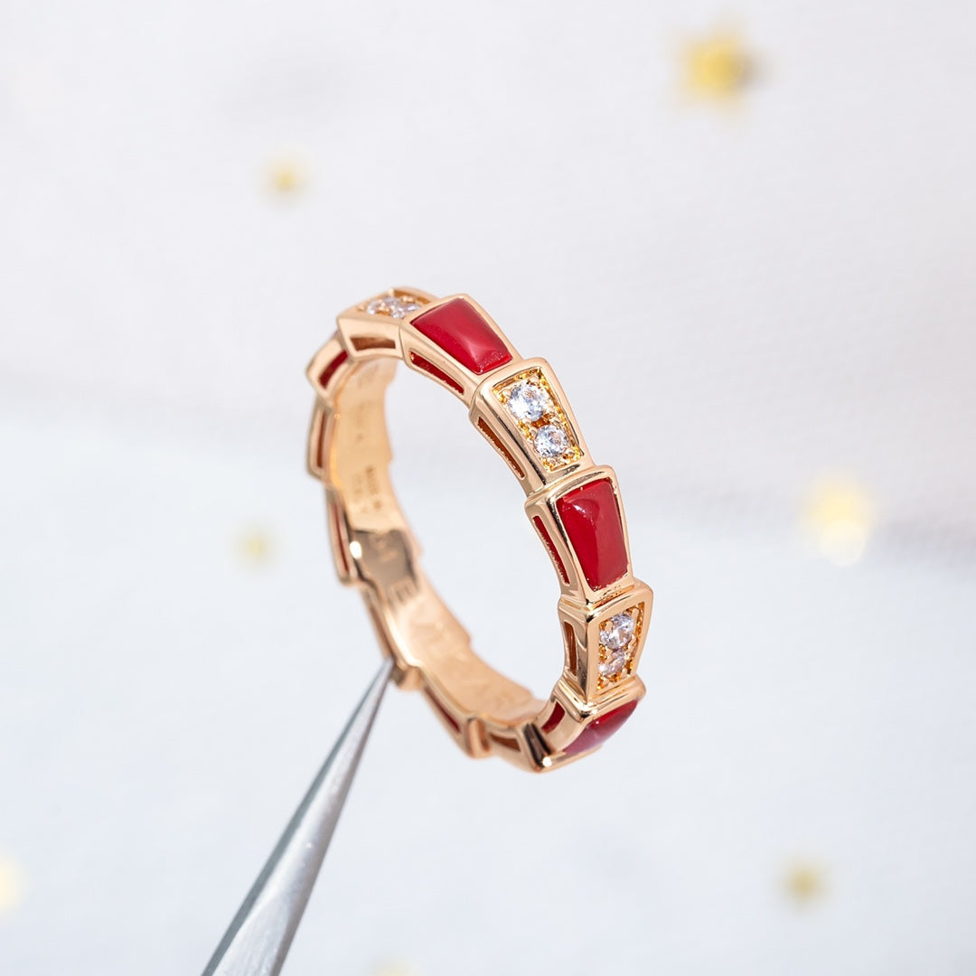 [⭐moonlume]SERPENTI RING PINK GOLD CARNELIAN DIAMOND 3MM