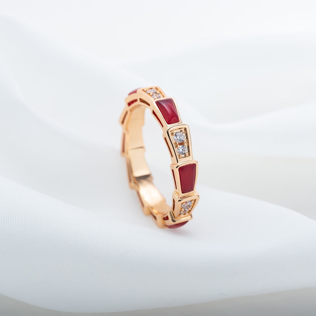 [⭐moonlume]SERPENTI RING PINK GOLD CARNELIAN DIAMOND 3MM