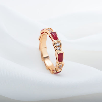 [⭐moonlume]SERPENTI RING PINK GOLD CARNELIAN DIAMOND 3MM