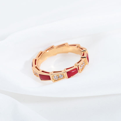 [⭐moonlume]SERPENTI RING PINK GOLD CARNELIAN DIAMOND 3MM
