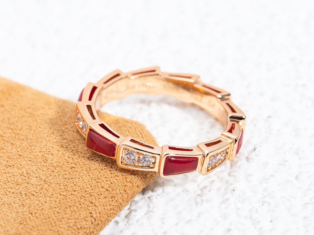 [⭐moonlume]SERPENTI RING PINK GOLD CARNELIAN DIAMOND 3MM