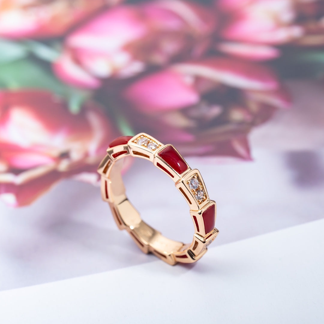 [⭐moonlume]SERPENTI RING PINK GOLD CARNELIAN DIAMOND 3MM