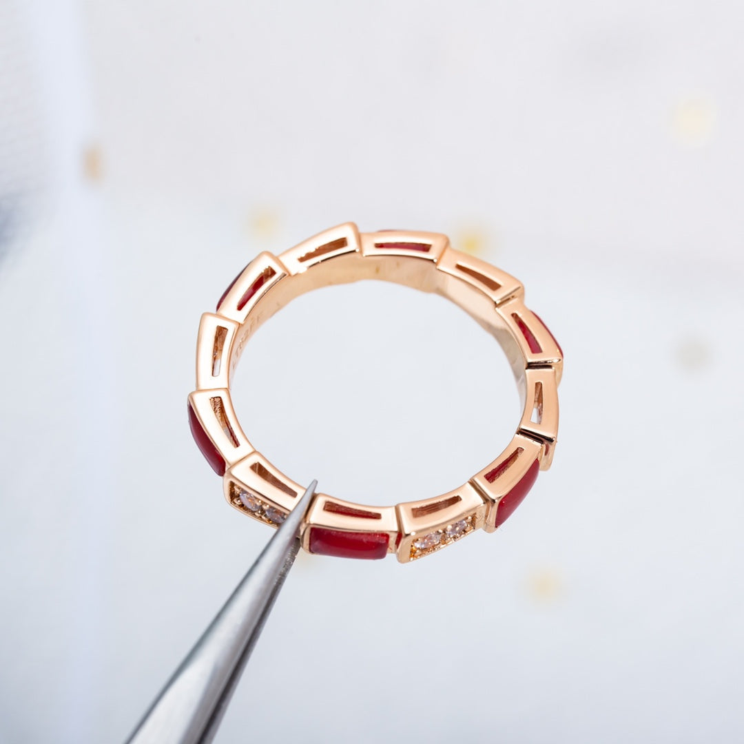 [⭐moonlume]SERPENTI RING PINK GOLD CARNELIAN DIAMOND 3MM
