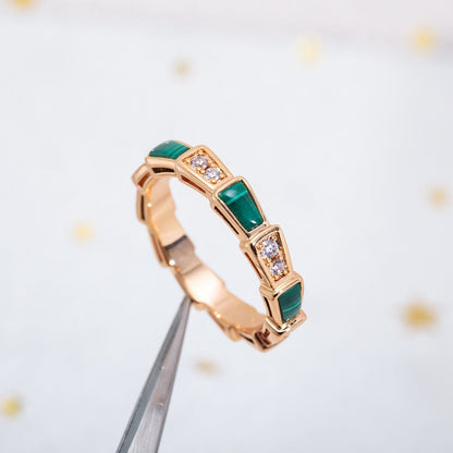 [⭐moonlume]SERPENTI RING PINK GOLD MALACHITE DIAMOND 3MM