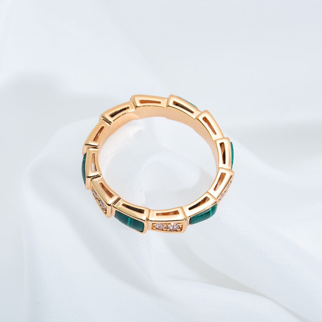 [⭐moonlume]SERPENTI RING PINK GOLD MALACHITE DIAMOND 3MM