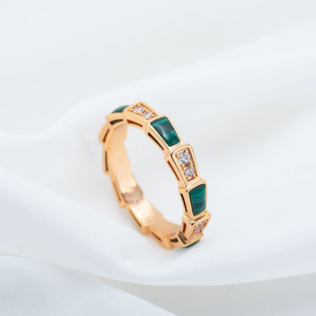 [⭐moonlume]SERPENTI RING PINK GOLD MALACHITE DIAMOND 3MM