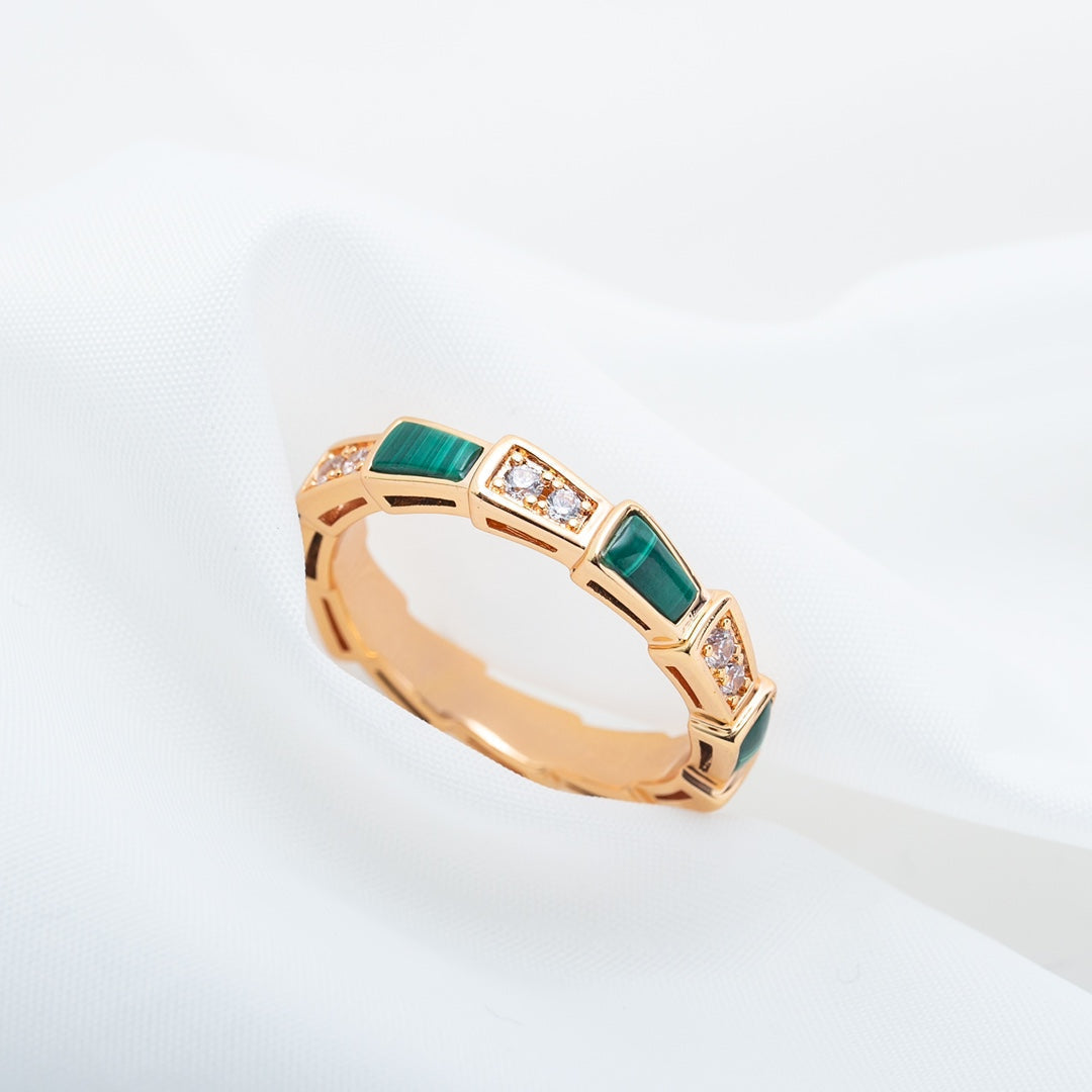 [⭐moonlume]SERPENTI RING PINK GOLD MALACHITE DIAMOND 3MM