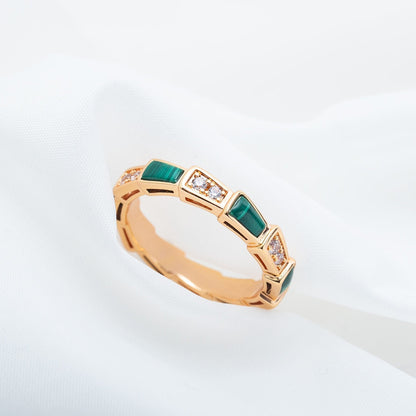 [⭐moonlume]SERPENTI RING PINK GOLD MALACHITE DIAMOND 3MM