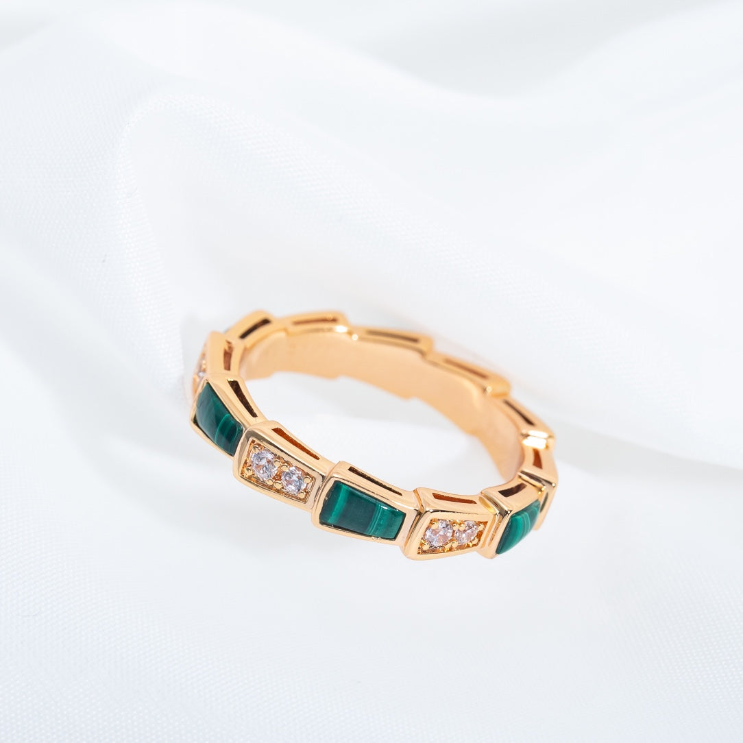 [⭐moonlume]SERPENTI RING PINK GOLD MALACHITE DIAMOND 3MM