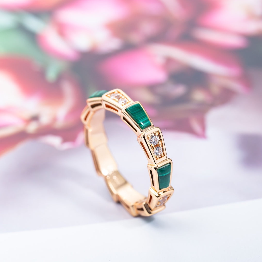 [⭐moonlume]SERPENTI RING PINK GOLD MALACHITE DIAMOND 3MM