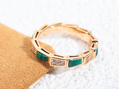 [⭐moonlume]SERPENTI RING PINK GOLD MALACHITE DIAMOND 3MM