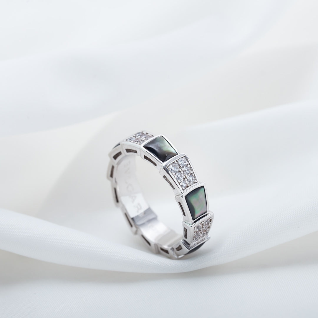 [⭐moonlume]SERPENTI RING SILVER DIAMOND BLACK MOP 4MM