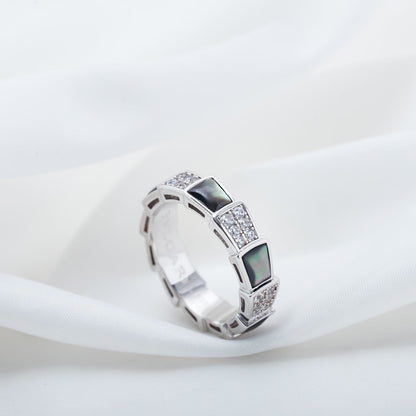 [⭐moonlume]SERPENTI RING SILVER DIAMOND BLACK MOP 4MM