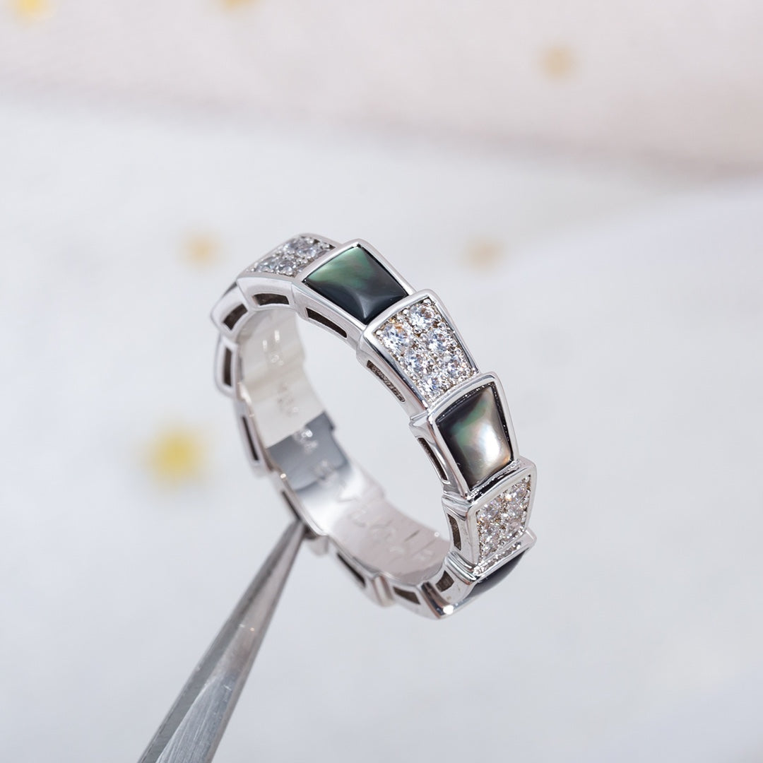 [⭐moonlume]SERPENTI RING SILVER DIAMOND BLACK MOP 4MM