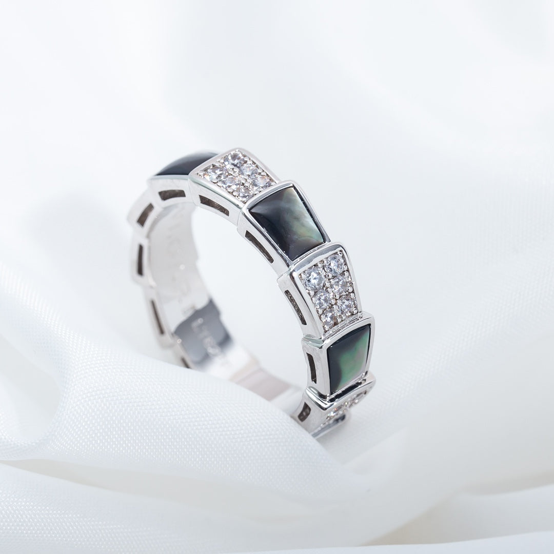 [⭐moonlume]SERPENTI RING SILVER DIAMOND BLACK MOP 4MM