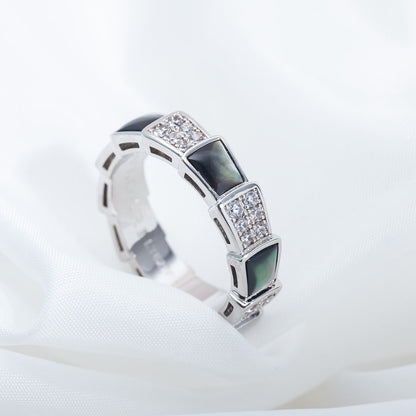 [⭐moonlume]SERPENTI RING SILVER DIAMOND BLACK MOP 4MM