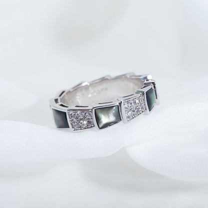 [⭐moonlume]SERPENTI RING SILVER DIAMOND BLACK MOP 4MM