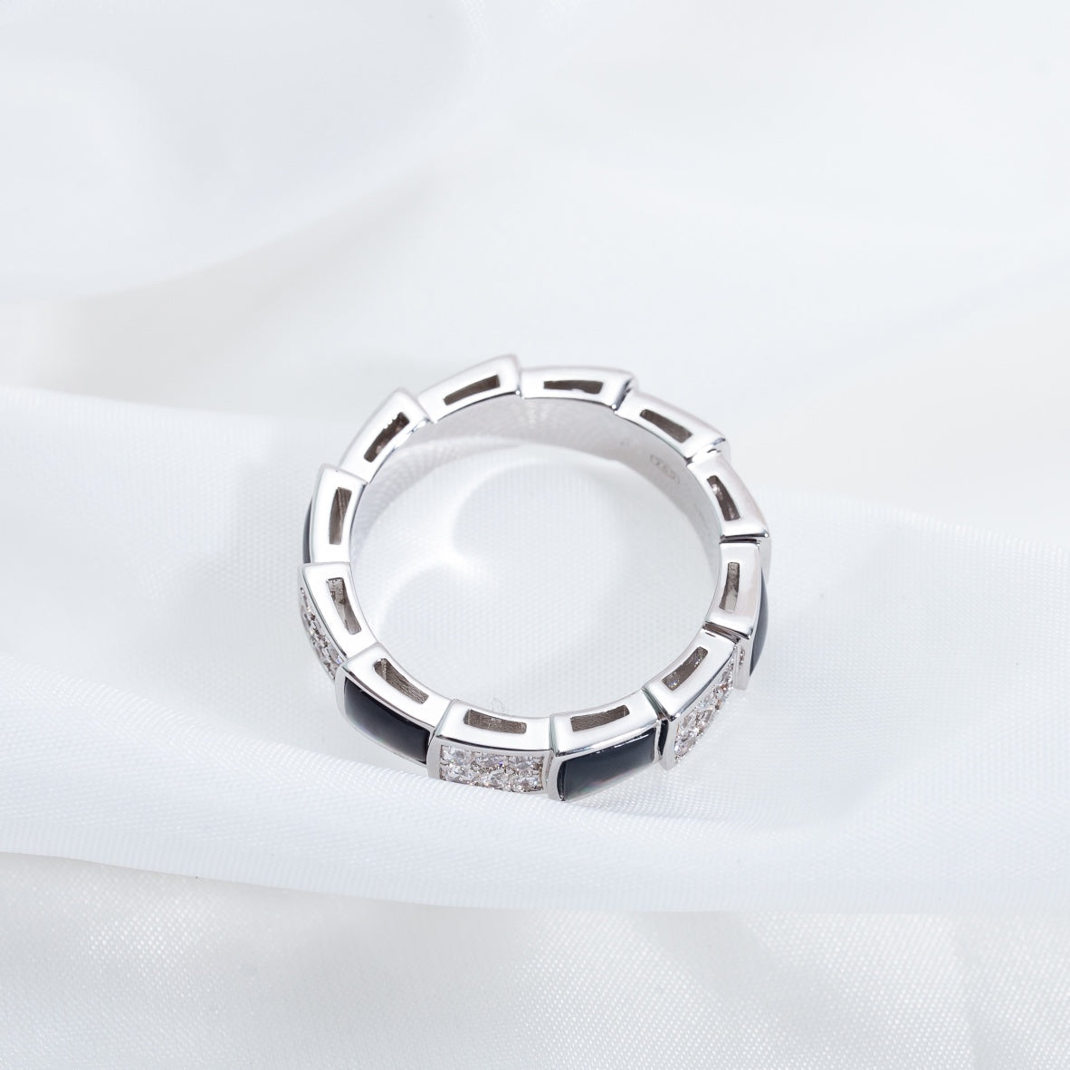 [⭐moonlume]SERPENTI RING SILVER DIAMOND BLACK MOP 4MM
