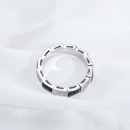 [⭐moonlume]SERPENTI RING SILVER DIAMOND BLACK MOP 4MM