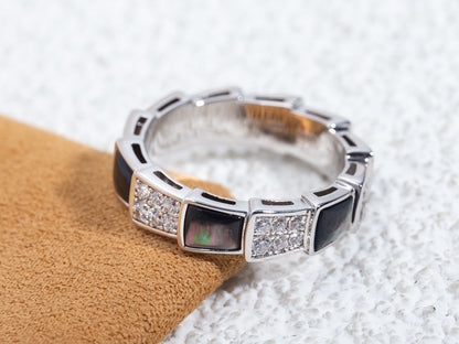 [⭐moonlume]SERPENTI RING SILVER DIAMOND BLACK MOP 4MM