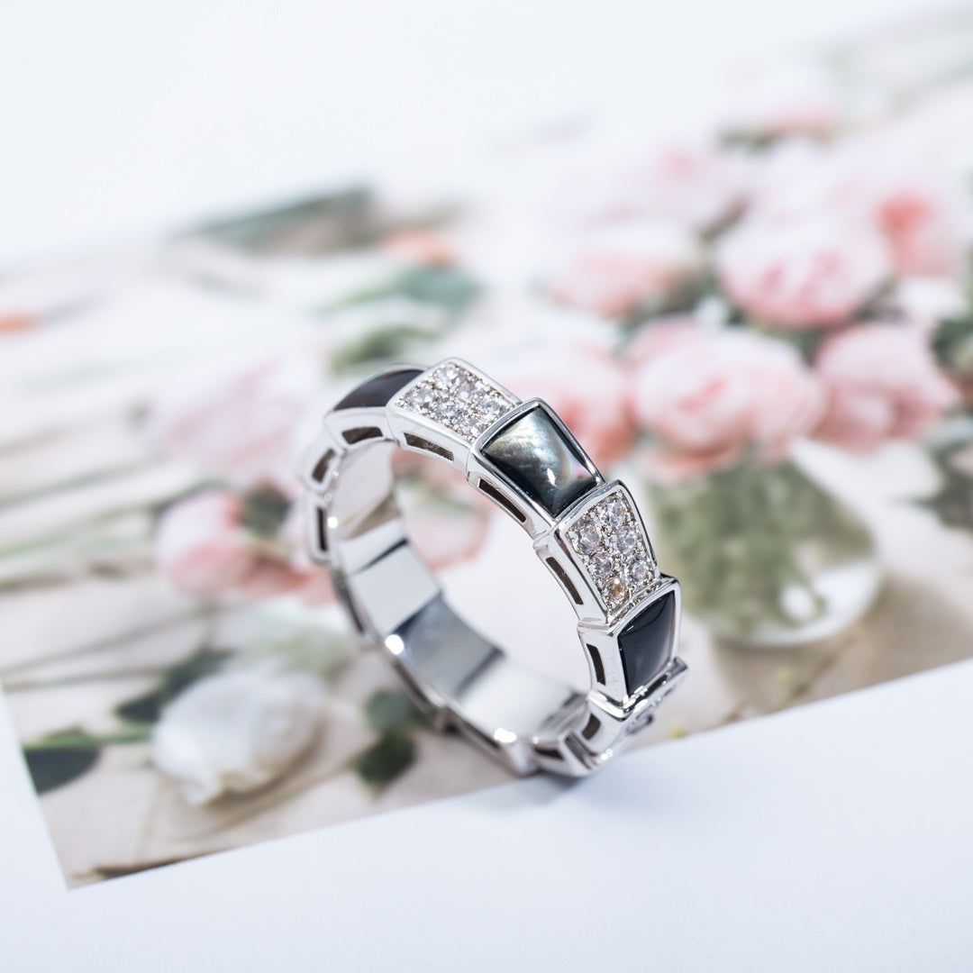 [⭐moonlume]SERPENTI RING SILVER DIAMOND BLACK MOP 4MM