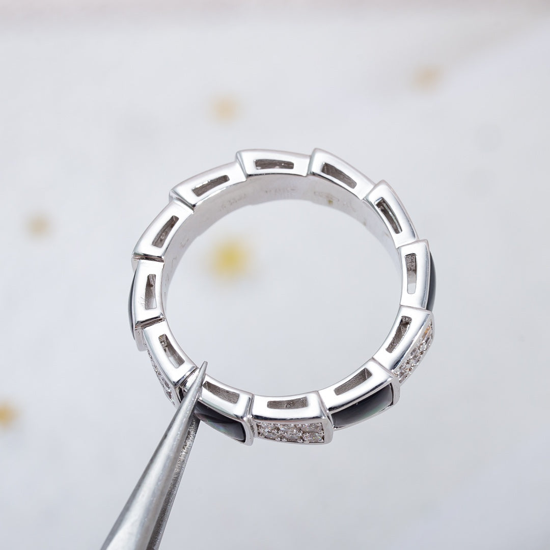 [⭐moonlume]SERPENTI RING SILVER DIAMOND BLACK MOP 4MM