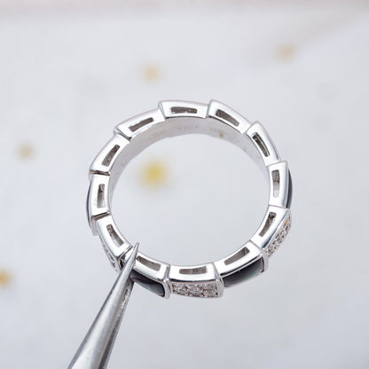 [⭐moonlume]SERPENTI RING SILVER DIAMOND BLACK MOP 4MM
