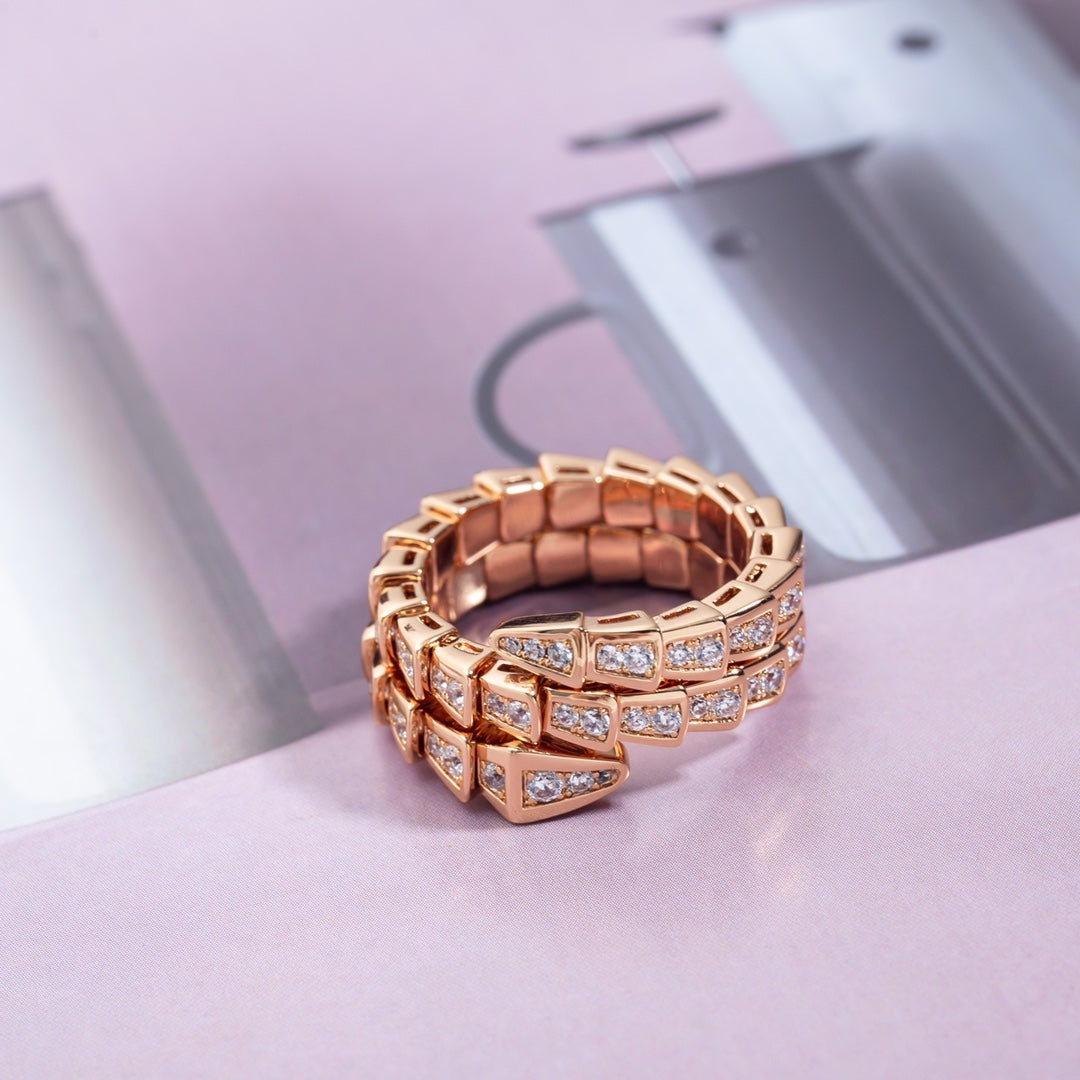 [⭐moonlume]SERPENTI RING PINK GOLD DIAMOND DOUBLE ROW