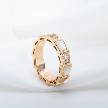 [⭐moonlume]SERPENTI RING PINK GOLD MOP DIAMOND PAVED 4MM