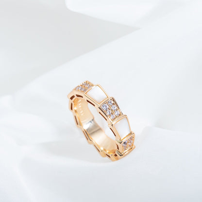 [⭐moonlume]SERPENTI RING PINK GOLD MOP DIAMOND PAVED 4MM