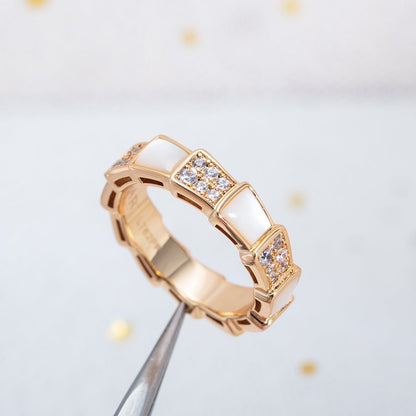 [⭐moonlume]SERPENTI RING PINK GOLD MOP DIAMOND PAVED 4MM