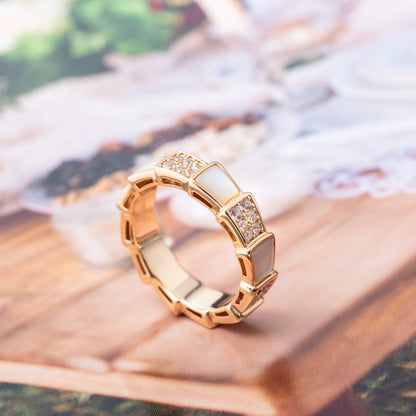 [⭐moonlume]SERPENTI RING PINK GOLD MOP DIAMOND PAVED 4MM