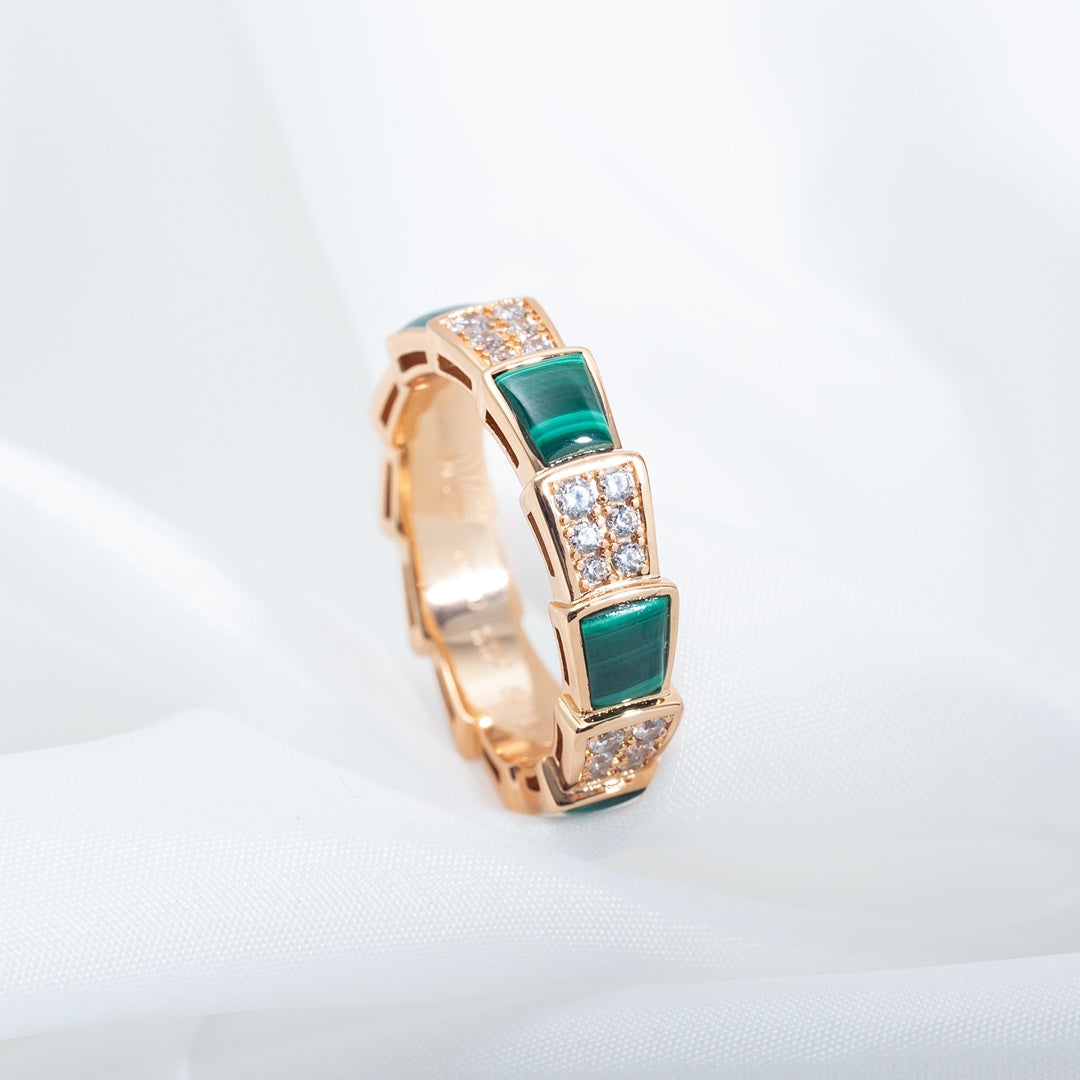 [⭐moonlume]SERPENTI RING PINK GOLD MALACHITE DIAMOND PAVED 4MM