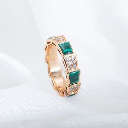 [⭐moonlume]SERPENTI RING PINK GOLD MALACHITE DIAMOND PAVED 4MM